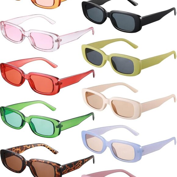 Retro Rectangle Sunglasses Women UV Protection 10 Pairs Vintage 90s Square Frame